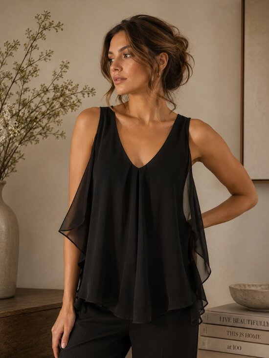 Cliche Tops - Cliché Black Flowy V-Neck Sleeveless Blouse | Size S